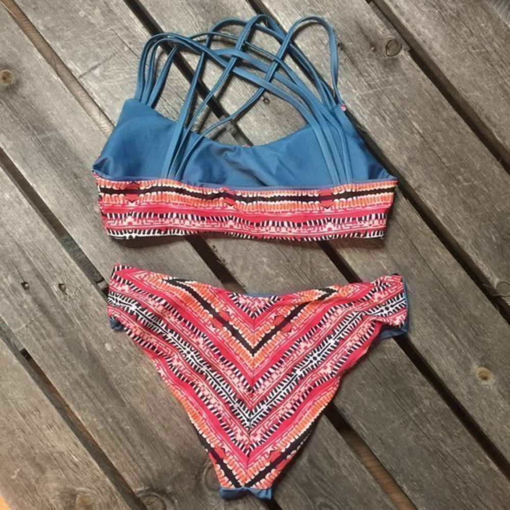 Strappy Criss Cross Cheeky Aztec Tribal Bikini Swimsuit